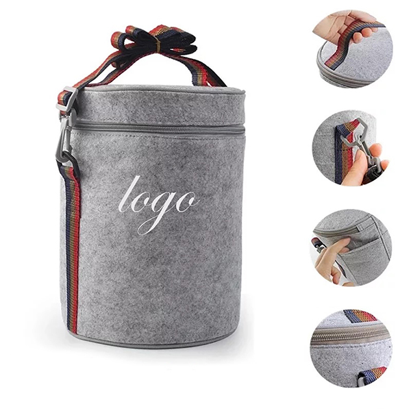 AIAZ105 Cylinder Washable Felt Cloth Cooler Bag Insulated Lunch Bag