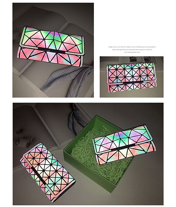 AIAZ117 Women Geometric Rhomboids Lattice Wallet Iridescent Purse