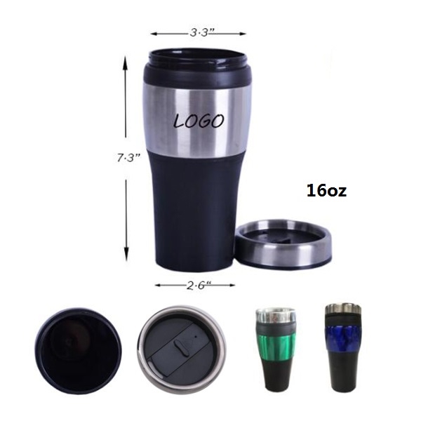 AIN1285 16 Oz Stainless Steel Banded Tumbler